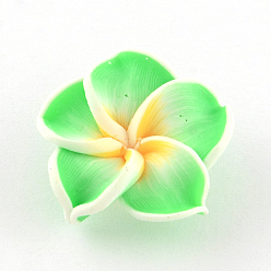 Medium Spring Green Handmade Polymer Clay 3D Flower Plumeria Beads, Medium Spring Green, 15x8mm, Hole: 2mm
