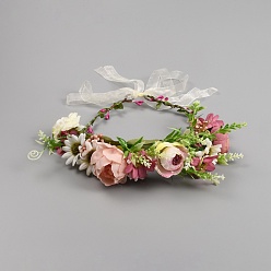 Colorful Cloth Artificial Flower Bridal Wreath, Leaf Crown Headbands, Photographic Prop, for Wedding, Beach, Party, Colorful, 220x70mm, Inner Diameter: 155mm