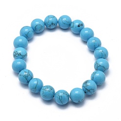 Turquoise Synthétique Bracelets extensibles en jaspe turquoise synthétique, ronde, 2 pouces ~ 2-1/8 pouces (5.2~5.5 cm), perle: 10 mm