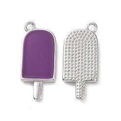 Violet Foncé Placage ionique (ip) pendentifs en émail de laiton, glace Lolly, Platine plaqué, violet foncé, 20x9x2mm, Trou: 1.5mm