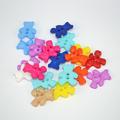 Color mezclado Pequeño oso de coser botones 2 hoyos, botón de la resina, color mezclado, sobre 20 mm de largo, 16 mm de ancho, agujero: 1.5 mm, sobre 400 unidades / bolsa
