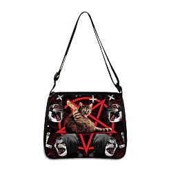 Cat Shape Bolsa de poliester, bolso de hombro ajustable estilo gótico para amantes de la wiccan, forma de gato, 30x25 cm