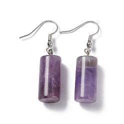 Amethyst Natural Amethyst Cylindrical Dangle Earrings, Platinum Brass Jewelry for Women, 42mm, Pin: 0.7mm
