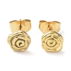 Real 18K Gold Plated 304 Stainless Steel Stud Earrings, Rose Flower, Real 18K Gold Plated, 7x7mm