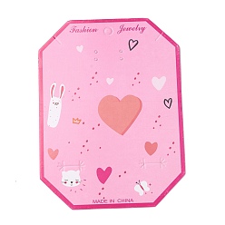 Rosa Caliente Tarjetas de exhibición de joyería de papel para collar, Pinza para el cabello, forma de octágono con patrón de corazón, color de rosa caliente, 14.2x10.5x0.03 cm, agujero: 1.5~8 mm
