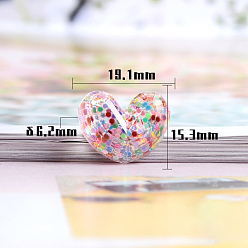 Colorido Cabochons de la resina transparente, corazón con lentejuelas láser, colorido, 15.3x19.1x6.2 mm