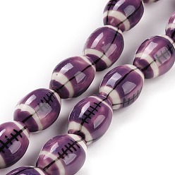 Pourpre Brins de perles de porcelaine faites à la main, de rugby, pourpre, 16x11mm, Trou: 1.6mm, Environ 22 pcs/chapelet, 13.98'' (35.5 cm)