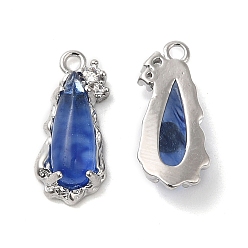 Blue Brass Micro Pave Cubic Zirconia Pendants, with Glass Finding, Nickel Free, Teardrop, Blue, 15.4x6.9x3.6mm, Hole: 1.2mm