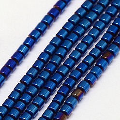 Blue Plated Electroplate Non-magnetic Synthetic Hematite Beads Strands, Column, Grade A, Blue Plated, 3x3mm, Hole: 1mm, about 127pcs/strand, 16 inch