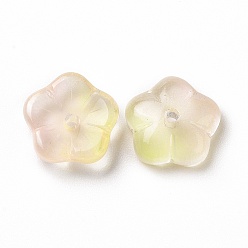 Champagne Yellow Transparent Spray Painted Glass Beads, Sakura Flower, Champagne Yellow, 9.5x10x3mm, Hole: 1.2mm