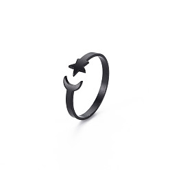 Electrophoresis Black Men's Iron Cuff Finger Rings, Open Rings, Cadmium Free & Lead Free, Moon with Star, Electrophoresis Black, US Size 7 1/2(17.7mm)