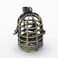 Brushed Antique Bronze Brass Rack Plating Cage Pendants, For Chime Ball Pendant Necklaces Making, Lead Free & Cadmium Free, Birdcage, Brushed Antique Bronze, 35x25x20.5mm, Hole: 4x7mm, Inner: 17.5x20.5mm