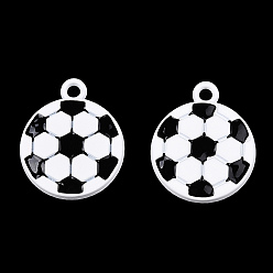 White Baking Painted Alloy Pendants, Football, White, 18x15x2.5mm, Hole: 1.8mm