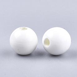 White Handmade Porcelain Beads, Bright Glazed Porcelain, Round, White, 10~10.5x9.5~10mm, Hole: 2.5~3mm