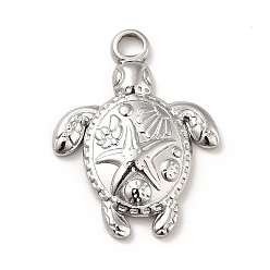Stainless Steel Color 201 Stainless Steel Pendants, Tortoise with Starfish Charms, Stainless Steel Color, 23.5x18x3mm, Hole: 3mm