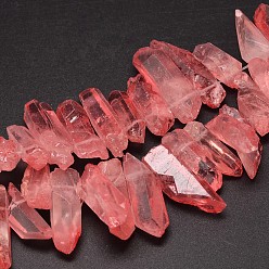Indian Red Natural Quartz Crystal Beads Strands, Nuggets, Tusk Shape, Dyed, Indian Red, 6~9x18~26mm, Hole: 1mm about 46pcs/strand, 16 inch