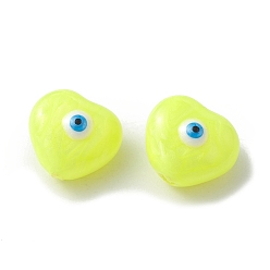 Yellow Glass Beads, with Enamel, Heart with Evil Eye Pattern, Yellow, 10.5x11x7mm, Hole: 1mm