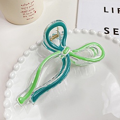Teal Enamel Bowknot Plastic Large Claw Hair Clips, for Women Girl Thick Hair, Teal, 70x130mm