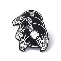 Skull Pasador de esmalte de instrumentos musicales punk, Broche de aleación negra de electroforesis para ropa de mochila, Patrón del cráneo, 30x25x2 mm, pin: 1.2 mm