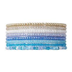 Aciano Azul 8 piezas 8 conjunto de pulseras elásticas con cuentas de semillas de vidrio de color para mujeres, azul aciano, diámetro interior: 2-1/8 pulgada (5.5 cm)