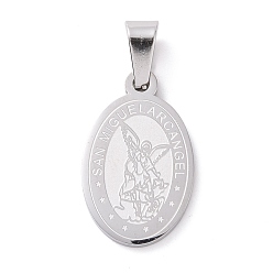 Stainless Steel Color 304 Stainless Steel Pendants, Flat Oval with Archangel Michael, Stainless Steel Color, 21x13x1.5mm, Hole: 7x4.5mm