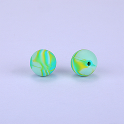 Vert Printanier Perles focales rondes en silicone imprimées, vert printanier, 15x15mm, Trou: 2 mm