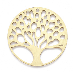 Golden Aluminium Big Pendants, Laser Cut Big Pendants, Flat Round with Tree of Life, Golden, 50x1mm, Hole: 3mm