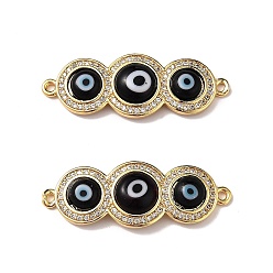Negro Dijes de conector de mal de ojo hechos a mano de murano, con un claro zirconia cúbico, hallazgos reales de latón chapado en oro de 18 k, negro, 13x36x4.5 mm, agujero: 1.4 mm