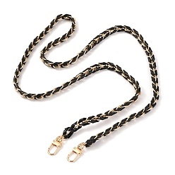 Black Chain Bag Straps, Iron with Alloy and PU Leather Purse Straps, Light Gold, Black, 115x1cm