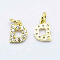 Real 18K Gold Plated Brass Micro Pave Grade AAA Cubic Zirconia Charms, Letter D, Cadmium Free & Nickel Free & Lead Free, Real 18K Gold Plated, 8x5.5x1.5mm, Hole: 2mm