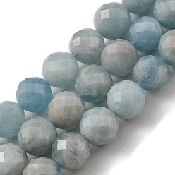 Aquamarine Natural Aquamarine Beads Strands, Faceted(64 Facets), Round, 8mm, Hole: 1mm, about 46pcs/Strand, 15.35 inch(39 cm)