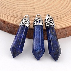 Lapis Lazuli Balle teint lazuli naturel pendentifs lazuli, avec les accessoires en alliage de tonalité de platine, 33~40x8~10mm, Trou: 3x2mm