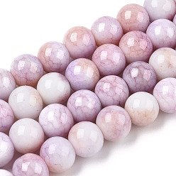 Violet Opaque Crackle Glass Round Beads Strands, Imitation Stones, Round, Violet, 10mm, Hole: 1.5mm, about 80pcs/strand, 30.31~31.10 inch(77~79cm)