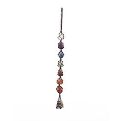 Brun Saddle 7 décorations suspendues de pierres précieuses de chakra, yoga méditation suspendu pour mur décor à la maison fenêtre de voiture ornement suspendu, selle marron, 320~330mm
