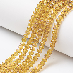 Verge D'or Chapelets de perles en verre, facette, rondelle, verge d'or, 4x3mm, Trou: 0.4mm, Environ 123~127 pcs/chapelet, 16.5~16.9 pouce (42~43 cm)