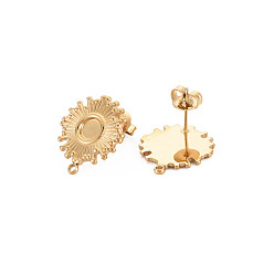 Real 14K Gold Plated Ion Plating(IP) 304 Stainless Steel Stud Earring Findings, Earring Setting for Enamel, with Ear Nuts and Loops, Flat Round, Real 14K Gold Plated, 19x16mm, Hole: 1.6mm, Pin: 0.7mm, Tray: 4.5mm