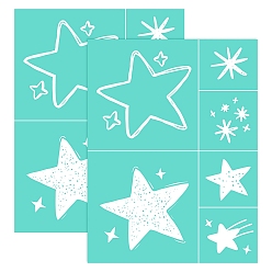 Star Self-Adhesive Silk Screen Printing Stencil, for Painting on Wood, DIY Decoration T-Shirt Fabric, Turquoise, Star Pattern, 28x22cm