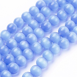 Bleu Bleuet Perles oeil de chat, ronde, bleuet, 6mm, Trou: 1mm, Environ 66 pcs/chapelet, 14 pouce