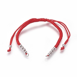 Rouge Fabrication de bracelets de perles tressées en nylon, avec des perles en laiton, plaqué longue durée, Platine plaqué, rouge, 10-1/4 pouces ~ 11-5/8 pouces (26~29.6 cm)