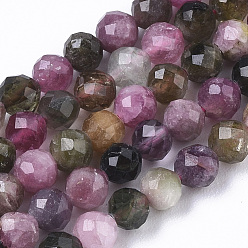 Tourmaline Tourmaline naturelle des perles brins, ronde à facettes, 4mm, Trou: 0.7mm, Environ 95 pcs/chapelet, 15.55 pouce (39.5 cm)