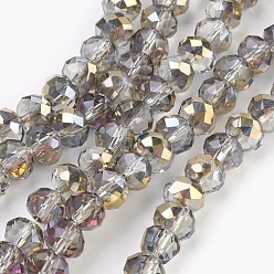 Silver Electroplate Glass Beads Strands, Half Plated, Faceted, Rondelle, Silver, 6x4~5mm, Hole: 0.8~1mm, about 88~92pcs/strand, 15.5 inch~16 inch(39~45cm)