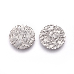Stainless Steel Color 304 Stainless Steel Charms, Textured, Flat Round with Bumpy, Stainless Steel Color, 15x1mm, Hole: 1.2mm