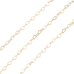 Настоящее золото 14K Латунные плоские цепи с сердечным звеном, пайки, настоящие цепочки с золотым наполнителем 14k, реальный 14 k позолоченный, ссылка: 2x2.5x0.1 mm