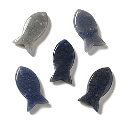 Aventurine Bleue Pendentifs aventurine bleus naturels, charmes de poissons, 39x20x7~7.5mm, Trou: 2.3mm