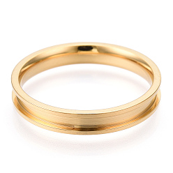 Golden 201 Stainless Steel Grooved Finger Ring Settings, Ring Core Blank, for Inlay Ring Jewelry Making, Golden, Inner Diameter: 21mm