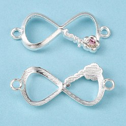Crystal AB Alloy Links, Cadmium Free & Lead Free, with Grade A Rhinestone, Bowknot/Infinity, Silver Metal Color, 35x15x4mm, Hole: 2mm