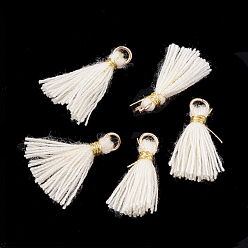 Cornsilk Polycotton(Polyester Cotton) Tassel Pendant Decorations, Mini Tassel, with Iron Findings and Metallic Cord, Light Gold, Cornsilk, 10~15x2~3mm, Hole: 1.5mm