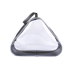 Black Triangle Portable PVC Transparent Waterpoof Makeup Storage Bag, Multi-functional Wash Bag, with Pull Chain, Black, 13.7x18x6cm