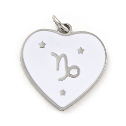 Capricorn 304 Stainless Steel Pendants, with Jump Rings and Enamel, Heart, Stainless Steel Color, Capricorn, 15x15x1.5mm, Hole: 2.8mm