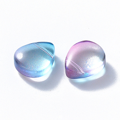 Colorful Transparent Spray Painted Glass Beads, Top Drilled Beads, with Glitter Powder, Teardrop, Sky Blue, 12.5x10.5x5.5mm, Hole: 0.9mm